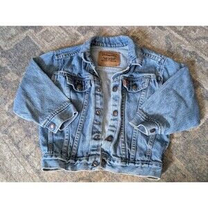 VTG Little Levis Denim Jean Jacket Orange Tab 90s Kids Size 6 Made In USA